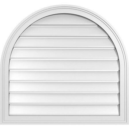 Ekena Millwork Round Top Surface Mount PVC Gable Vent: Functional, w/ 2"W x 1-1/2"P Brickmould Frame, 30"W x 28"H GVPRT30X2802SF